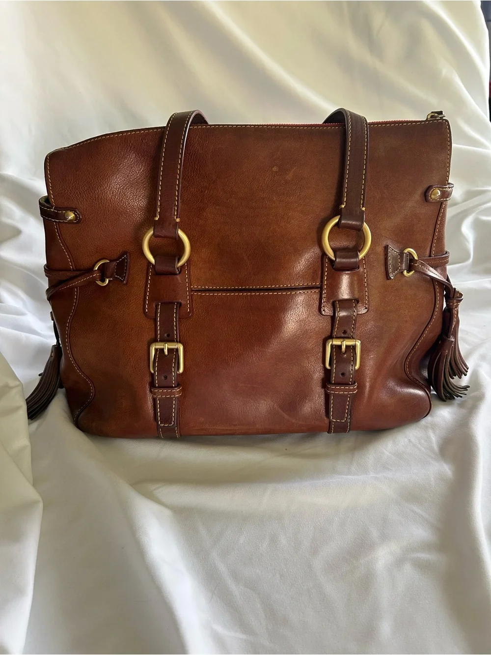 Dooney & Bourke Florentine Leather Satchel Tote Bag Chestnut Brown Vachetta